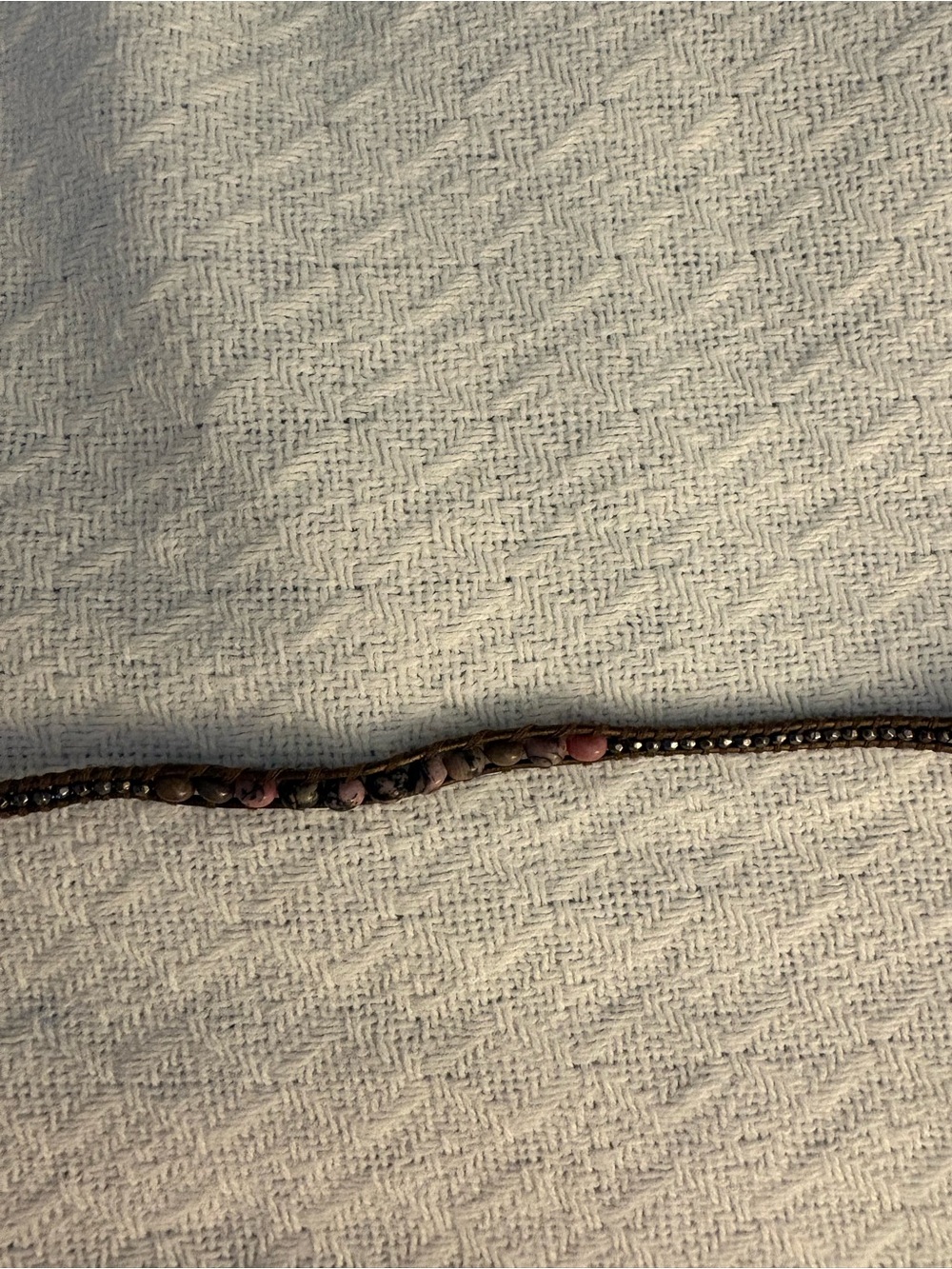 Beaded Wraparound Bracelet with Pink and Brown spotted beads